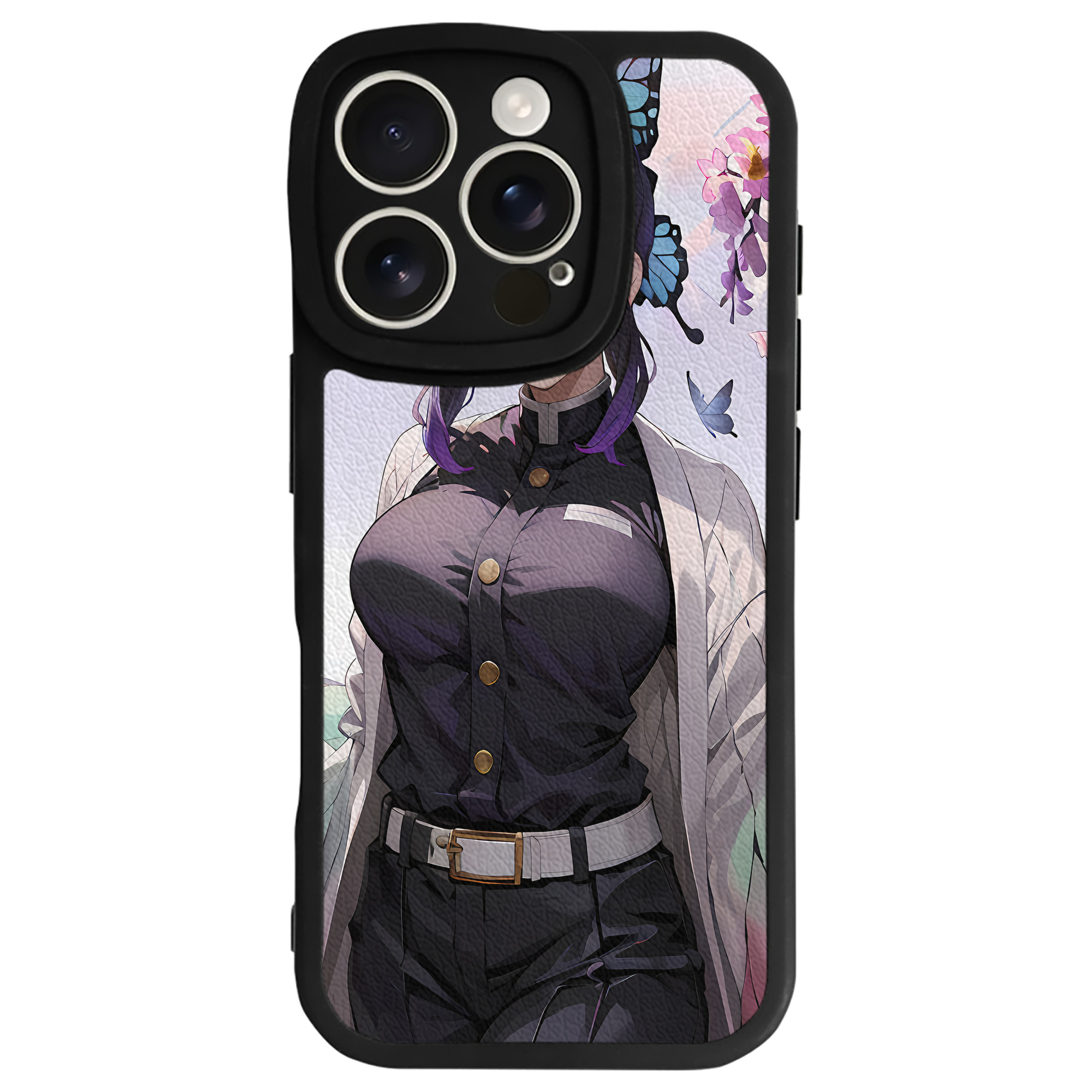 （画像用） 鬼滅の刃（きめつのやいば）蟲柱-胡蝶 しのぶ／こちょう しのぶ Kochou Shinobu 【iPhone 16シリーズ対応】シリコンスマホケース（レザー調） 材質：シリコン